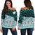 Marshall Islands Women's Off Shoulder Sweaters - Coconut Leaves Weave Pattern Blue Blue - Polynesian Pride