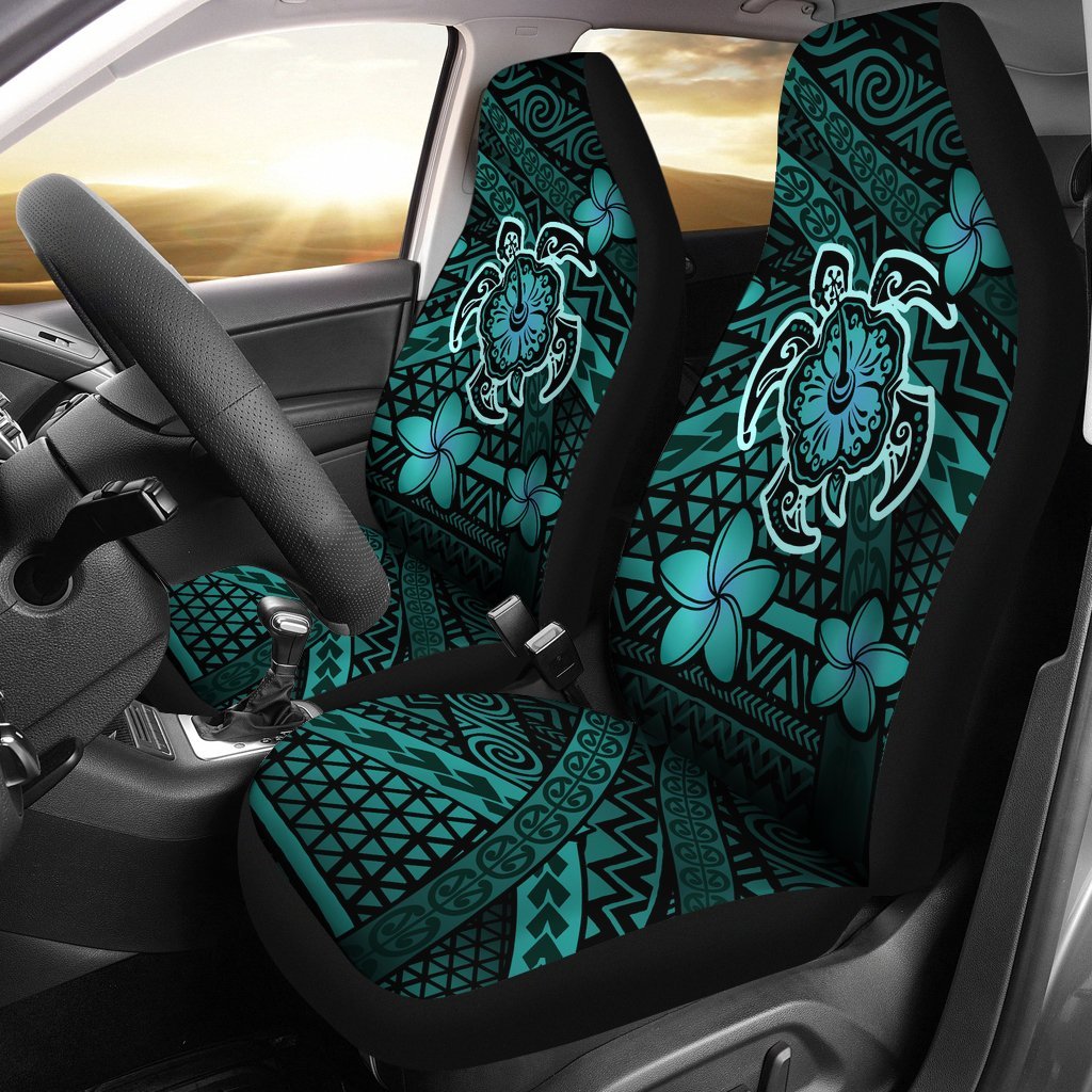 Hawaii Mix Polynesian Turtle Plumeria Car Seat Covers - AH - Nick Style - Turquoise Universal Fit Turquoise - Polynesian Pride