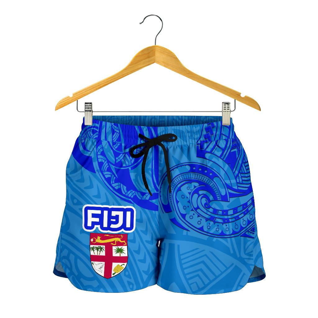 Blue Women Shorts Fiji Rugby Polynesian Waves Style Women Blue - Polynesian Pride