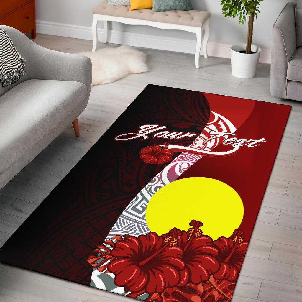 Palau Polynesian Custom Personalised Area Rug - Coat Of Arm With Hibiscus Red - Polynesian Pride