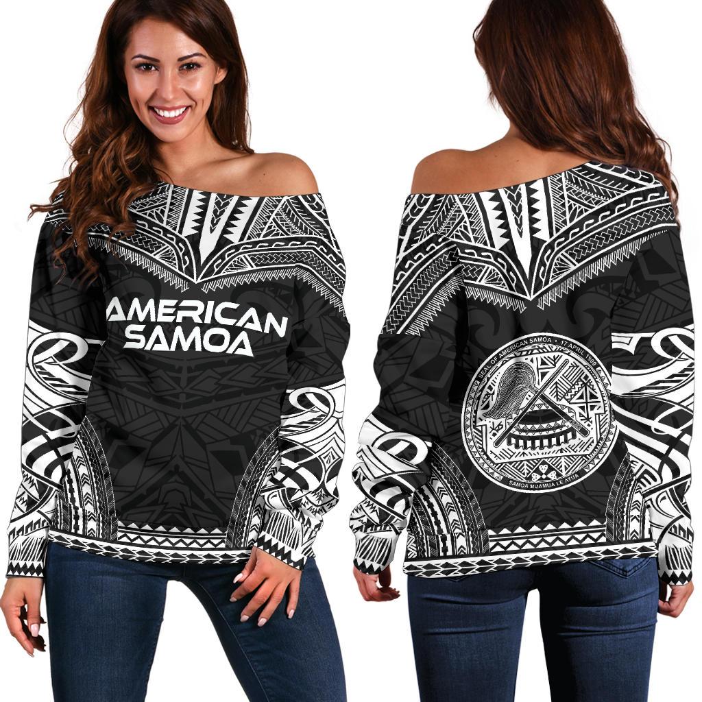 American Samoa Polynesian Chief Women's Off Shoulder Sweater - Black Version Black - Polynesian Pride