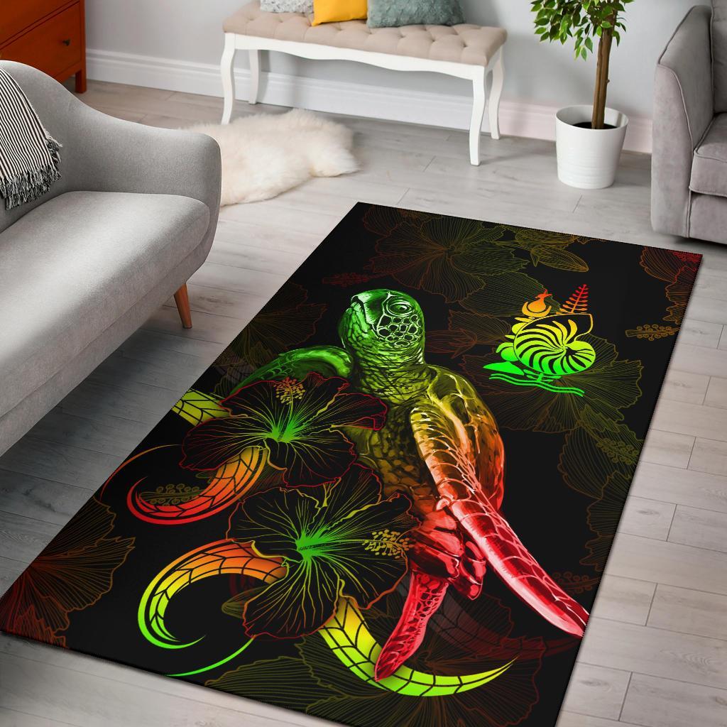 New Caledonia Polynesian Area Rugs - Turtle With Blooming Hibiscus Reggae Reggae - Polynesian Pride