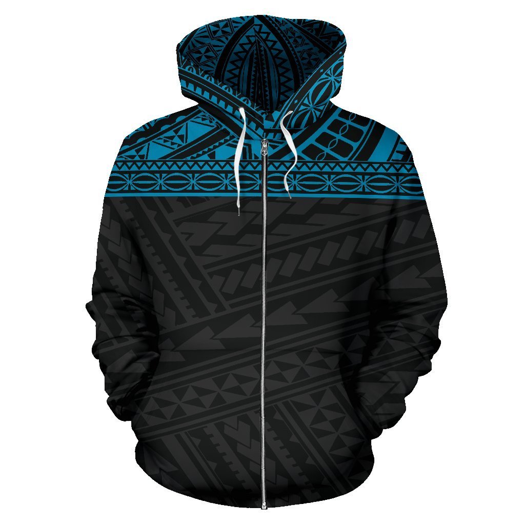 Poly All Over Zip up Hoodie Polynesian Black Blue Version - Polynesian Pride