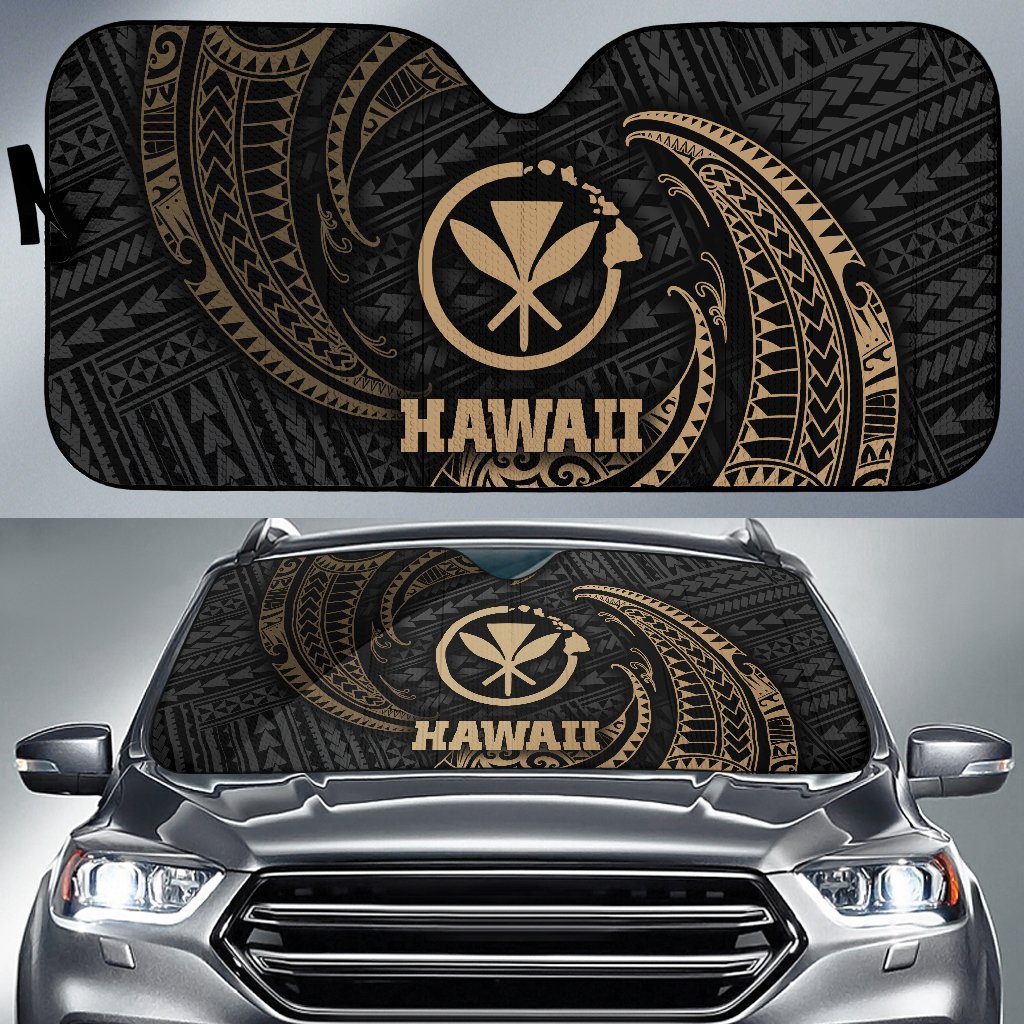 Polynesian Hawaii Sun Shades - Gold Tribal Wave Auto Sun Shade Universal Fit Gold - Polynesian Pride