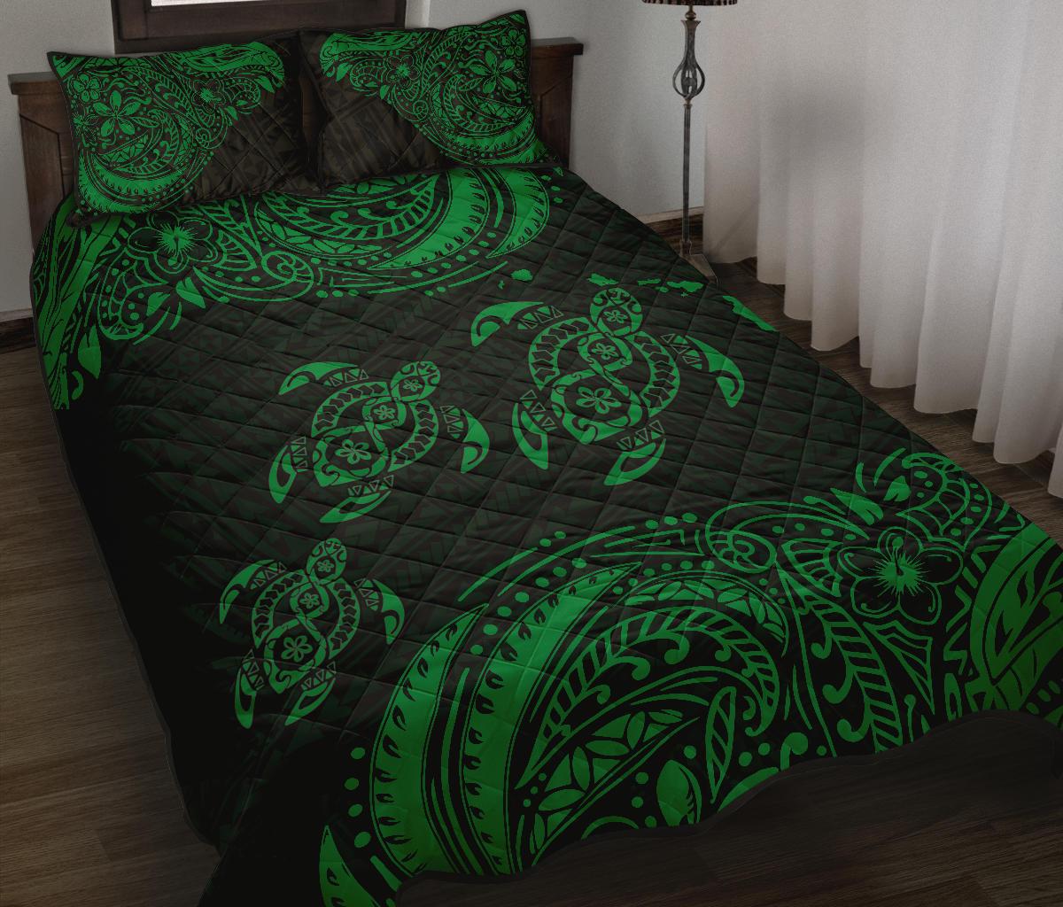 Hawaii Polynesian Quilt Bed Set - Green Sea Turtle Art - Polynesian Pride