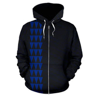 Polynesian Kakau Hammerhead Shark Map of Hawaii Zip Hoodie Blue - Polynesian Pride