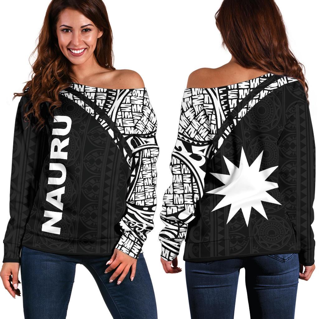 Nauru Women's Off Shoulder Sweater - Curve Style Black - Polynesian Pride