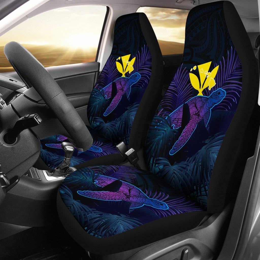 Hawaii Car Seat Covers - Hawaii Turtle And Palm Polynesian Retrospective Universal Fit Black - Polynesian Pride