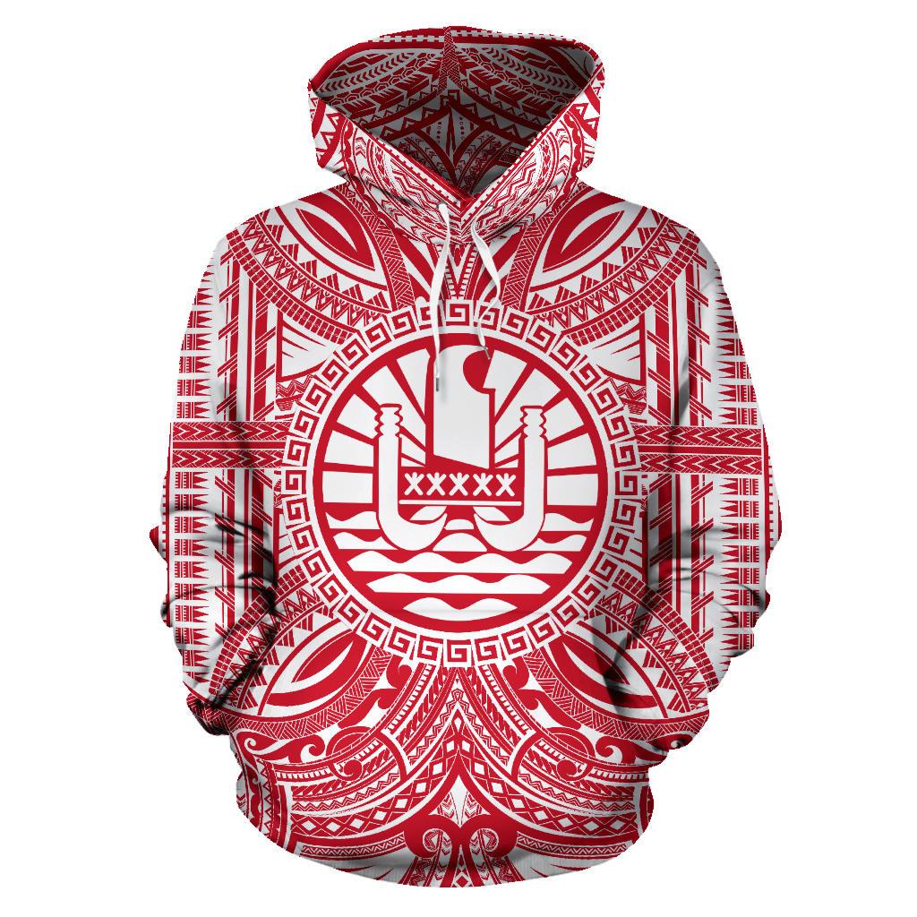 Tahiti ll Over Hoodie Tahiti Coat of rms Polynesian Flag Color Unisex Red - Polynesian Pride