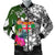 Fiji Men's Bomber Jacket White - Turtle Plumeria Banana Leaf Crest White - Polynesian Pride