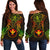 Polynesian Hawaii Women's Off Shoulder Sweater - Reggae Turtle Manta Ray RED - Polynesian Pride