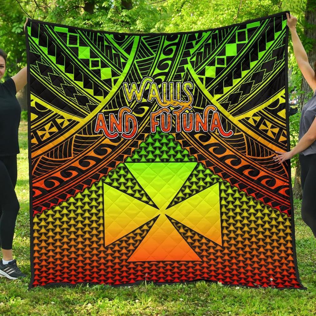 Polynesian Wallis and Futuna Premium Quilt - Reggae Vintage Polynesian Patterns Black - Polynesian Pride