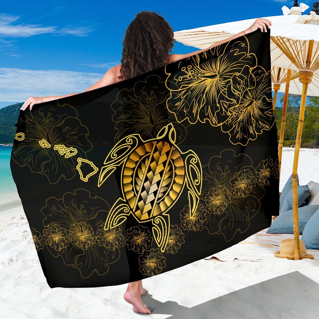 Hawaiian Turtle Hibiscus - Sarong - Flora Style Sarong One size Black - Polynesian Pride