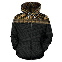 Poly All Over Zip up Hoodie Polynesian Gold Black Version - Polynesian Pride
