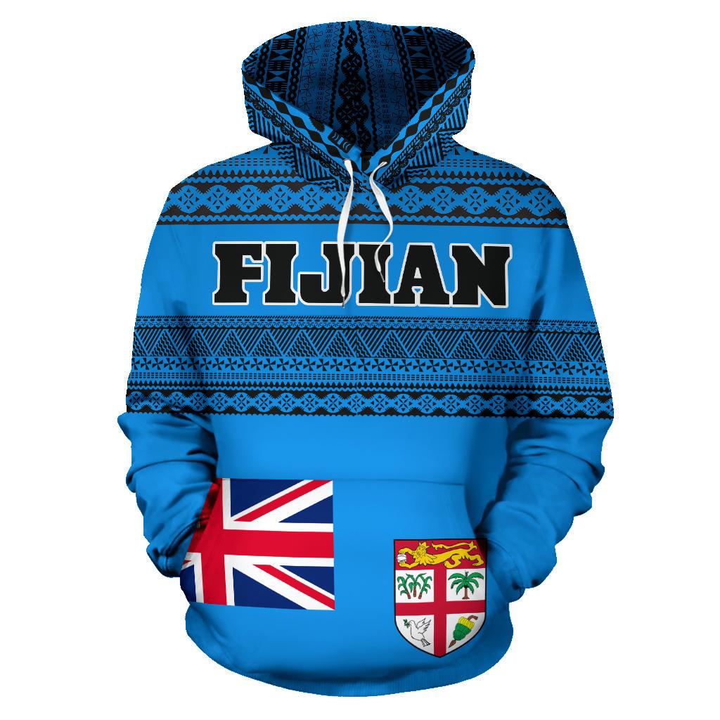 Fijian All Over Hoodie Tapa Pattern Unisex Blue - Polynesian Pride