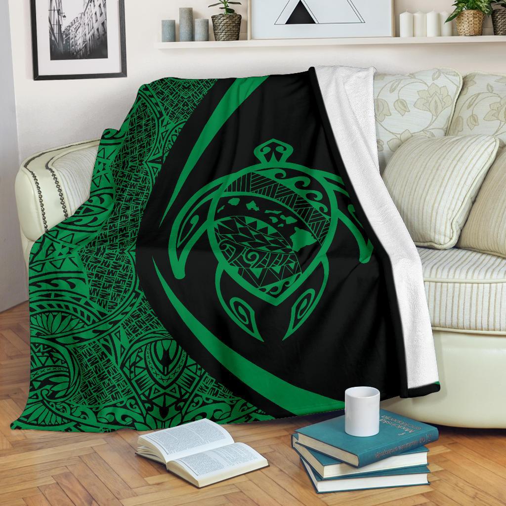 Hawaii Turtle Map Polynesian Premium Blanket - Green - Circle Style White - Polynesian Pride