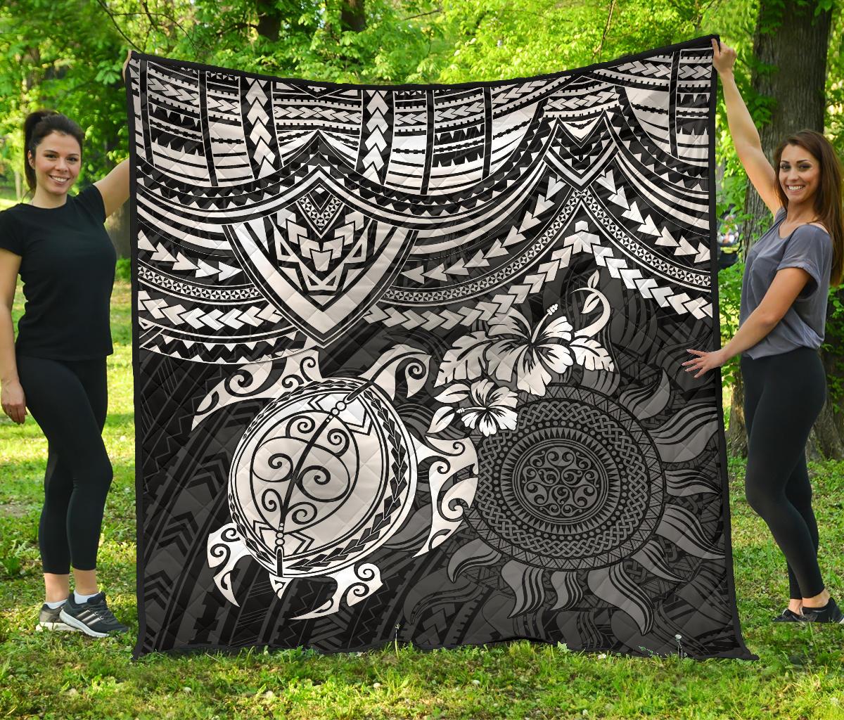 Polynesian Premium Quilt - Polynesian White Turtle Hibiscus - Polynesian Pride
