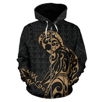 Polynesian Kakau Helmet Weapon Gold Kanaka Warrior Hoodie (Zip) - Polynesian Pride