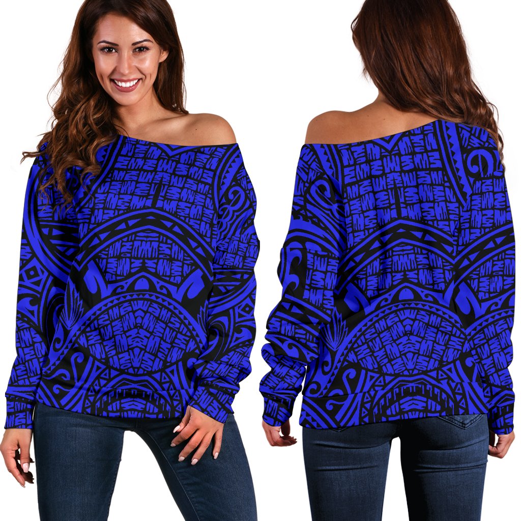 Polynesian Women's Off Shoulder Sweater 05 Blue - Polynesian Pride