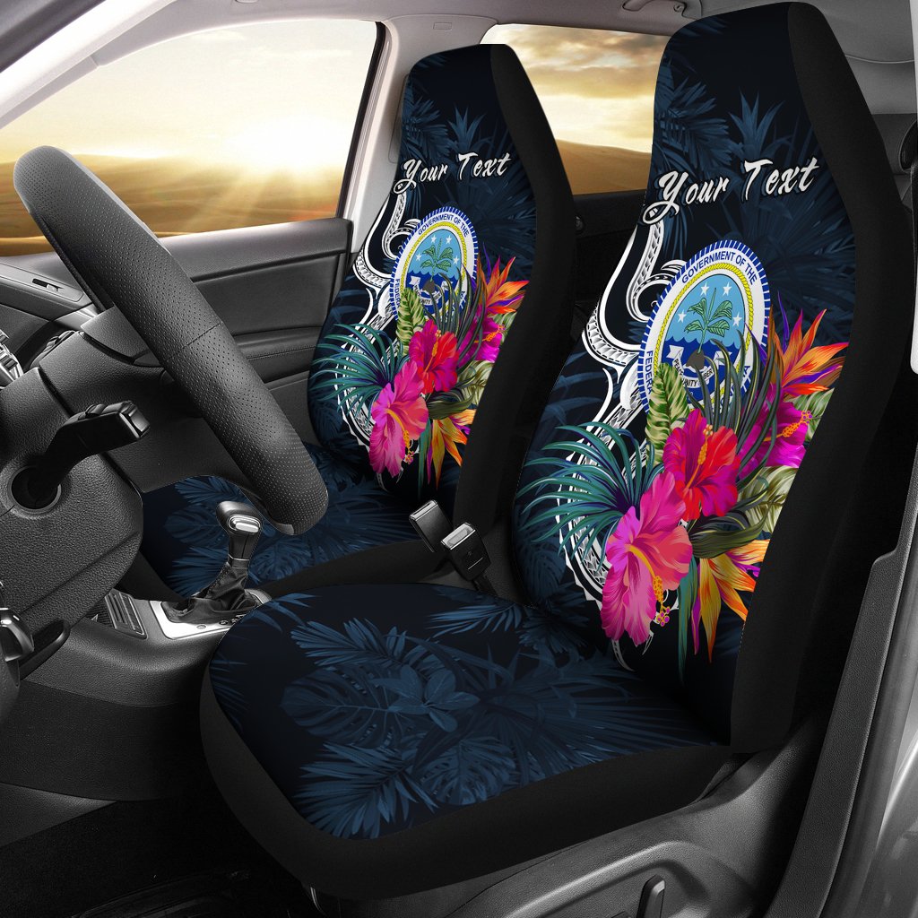 Federated States of Micronesia Custom Personalised Car Seat Covers - Tropical Flower Universal Fit Blue - Polynesian Pride