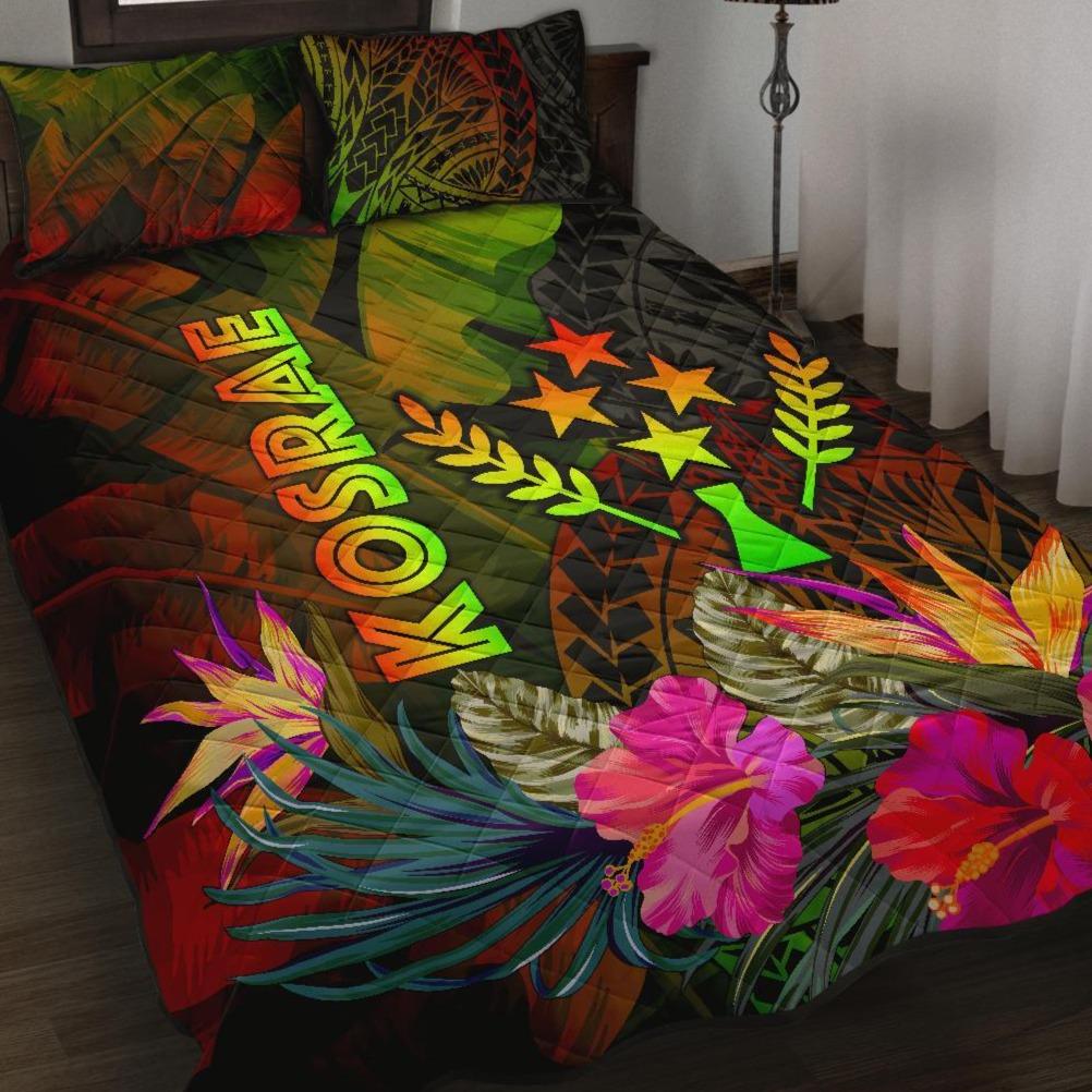 Kosrae Polynesian Quilt Bed Set - Hibiscus and Banana Leaves Art - Polynesian Pride