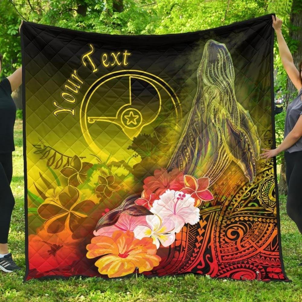 Custom Personalised Yap Premium Quilt - Humpback Whale with Tropical Flowers (Yellow) Yellow - Polynesian Pride