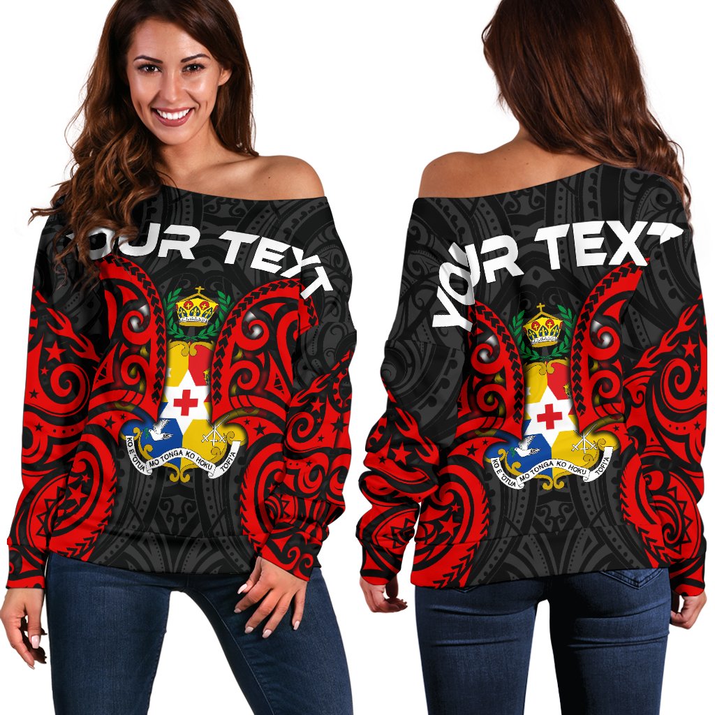 Tonga Polynesian Custom Personalised Women's Off Shoulder Sweater - Tongan Spirit Red - Polynesian Pride