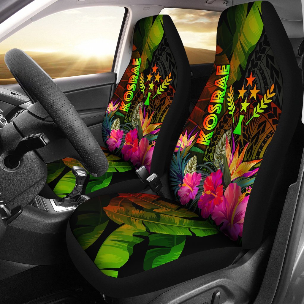 Kosrae Polynesian Car Seat Covers - Hibiscus and Banana Leaves Universal Fit Reggae - Polynesian Pride