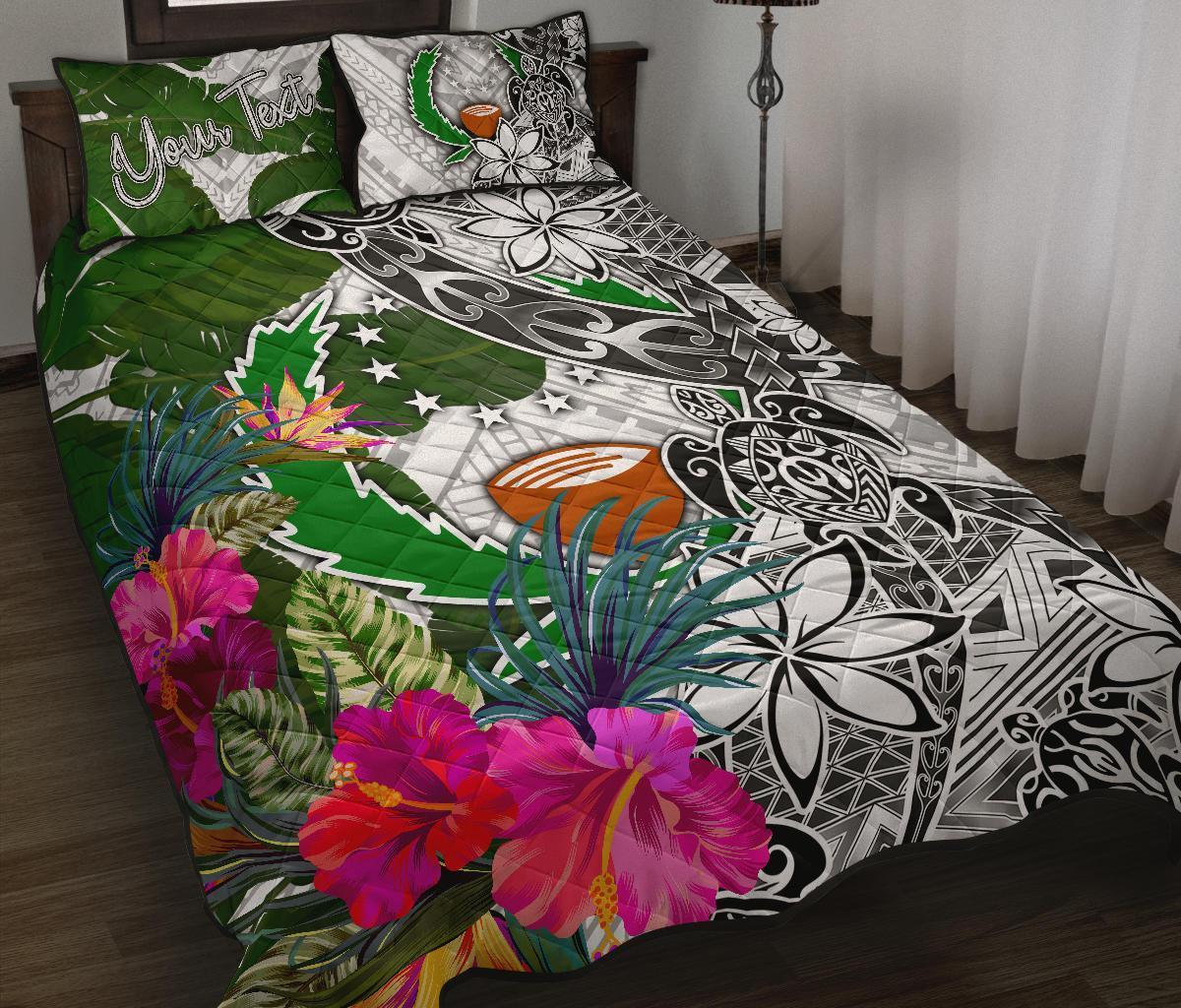 Pohnpei Custom Personalised Quilt Bet Set White - Turtle Plumeria Banana Leaf White - Polynesian Pride