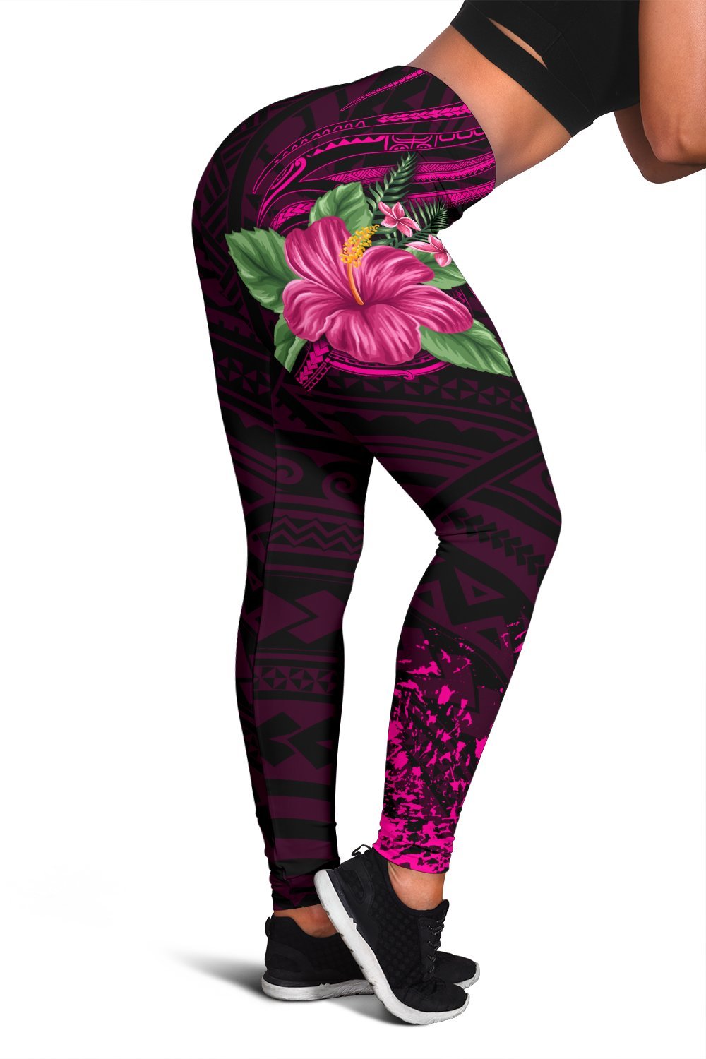 Hawaii Hibiscus Polynesian Kakau Pink Legging - Dry Style - AH Pink - Polynesian Pride