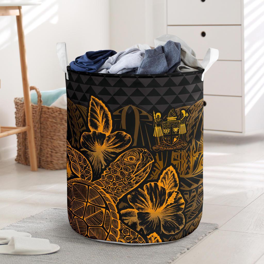 Fiji Laundry Basket - Polynesian Turtle Hibiscus Gold Laundry Basket One Size Gold - Polynesian Pride