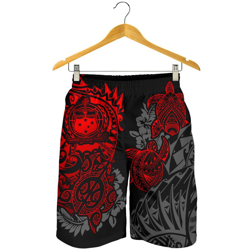 Samoa Polynesian Shorts (Men) - Red Turtle Flowing - Polynesian Pride