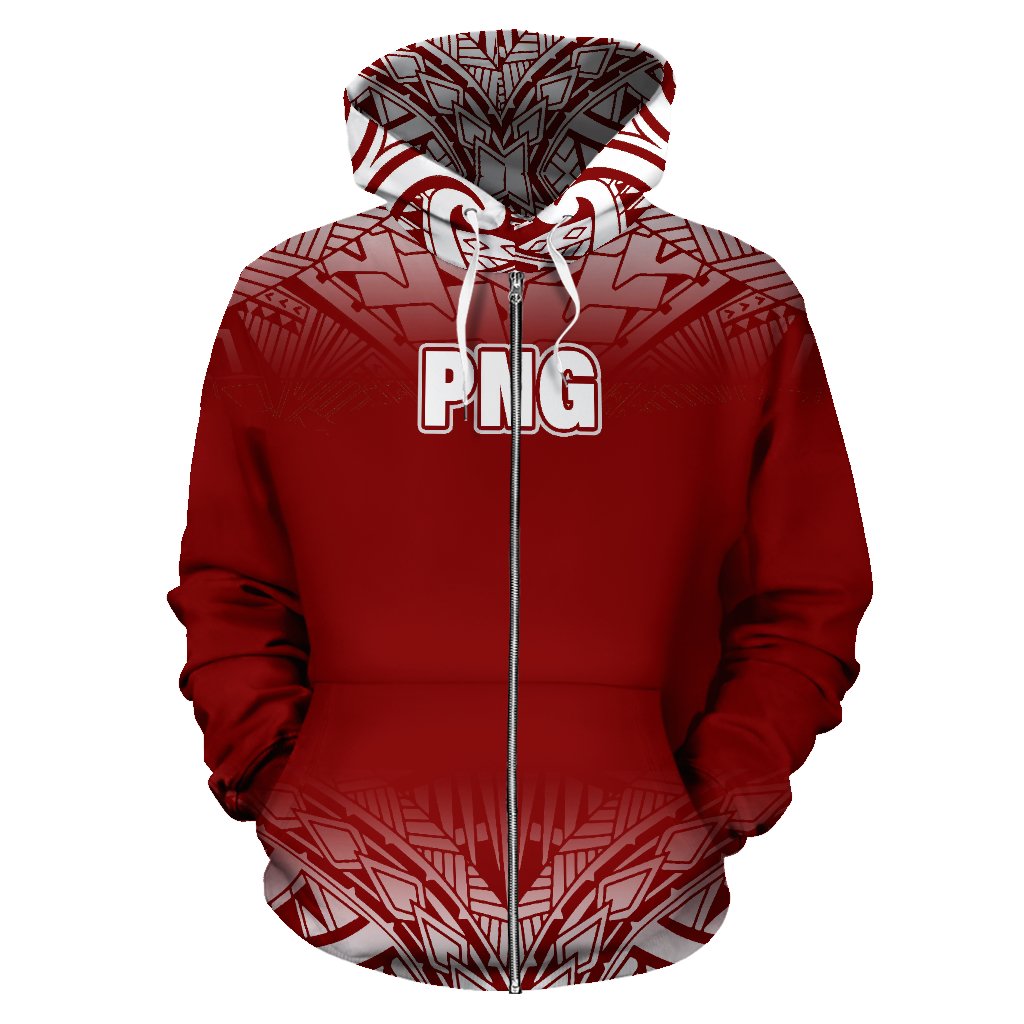 Papua New Guinea All Over Zip up Hoodie Fog Red - Polynesian Pride