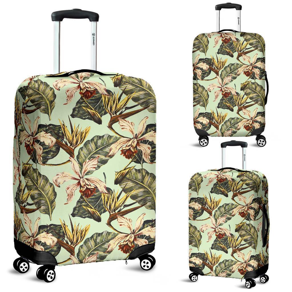 Hawaii Vintage Tropical Jungle Leaves Orchid Bird Luggage Cover White - Polynesian Pride