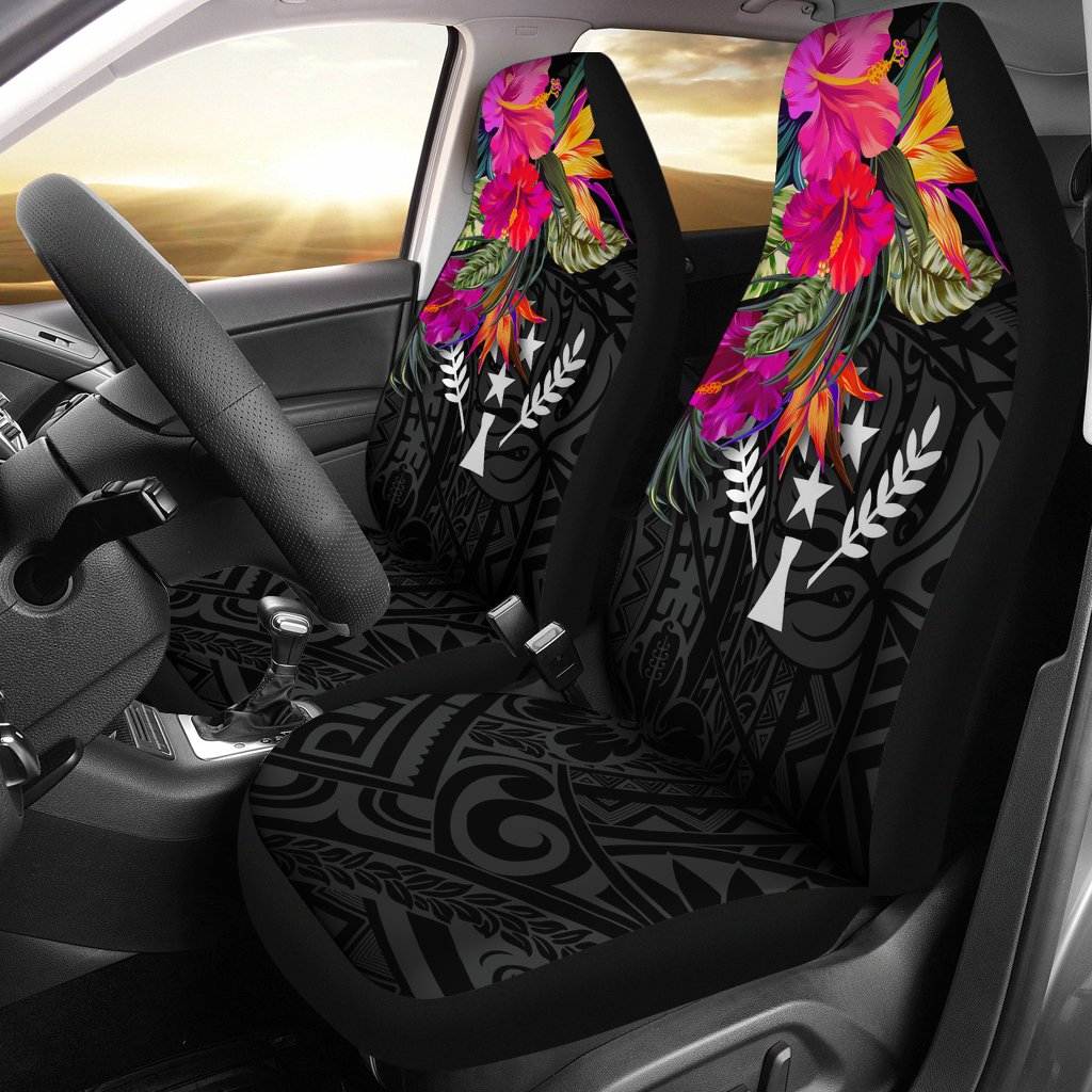 Kosrae Car Seat Covers - Polynesian Hibiscus Pattern Universal Fit Black - Polynesian Pride