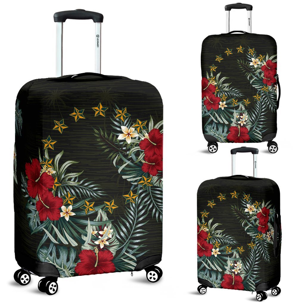 Cook Islands Hibiscus Luggage Cover Black - Polynesian Pride