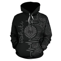 Tahiti Polynesian Hoodie Tahiti Flag Heartbeat Pattern Gray Version TH0 - Polynesian Pride
