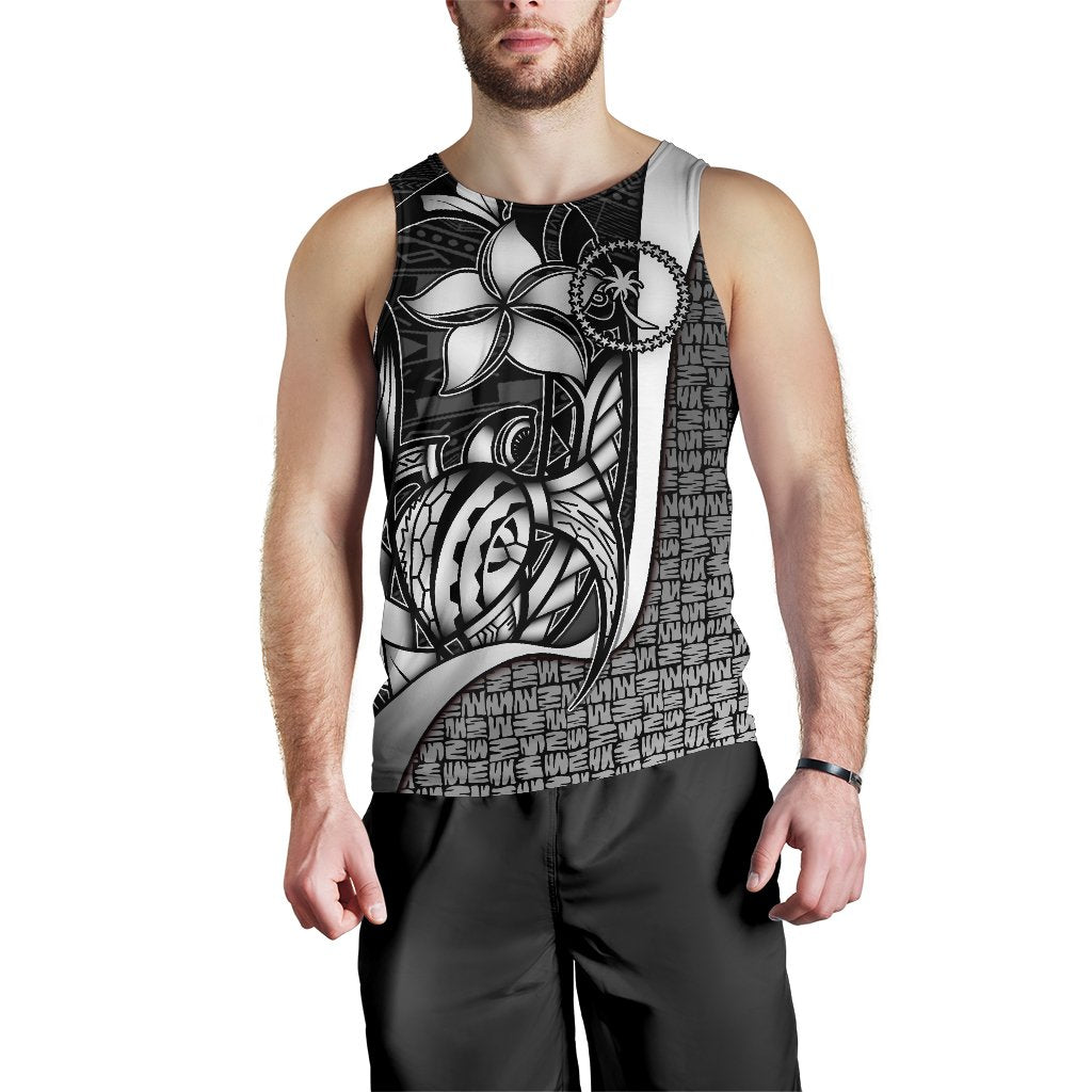 Chuuk Micronesia Men's Tank Top White - Turtle With Hook - Polynesian Pride