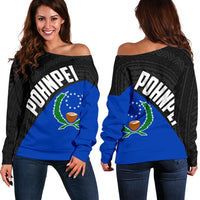 Pohnpei Women's Off Shoulder Sweater - Wave Style Th5 Black - Polynesian Pride