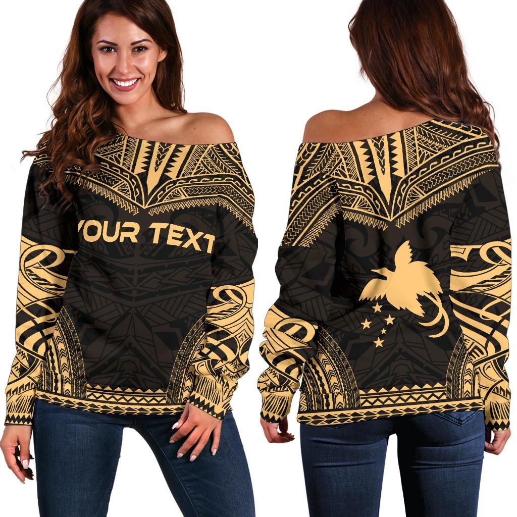 Papua New Guinea Polynesian Chief Custom Personalised Women's Off Shoulder Sweater - Gold Version Gold - Polynesian Pride