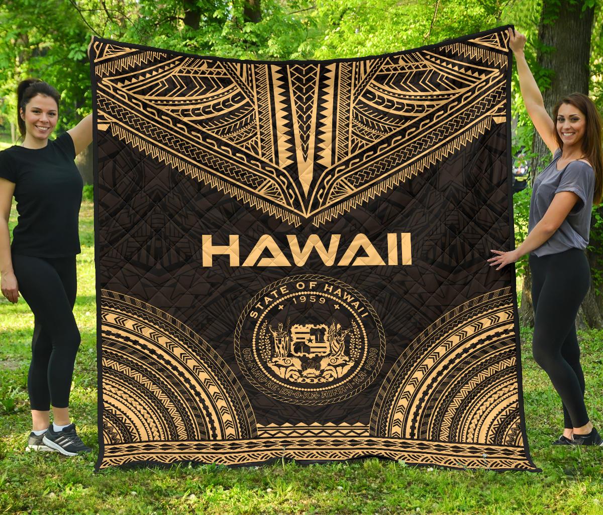 Hawaii Premium Quilt - Hawaii Seal Polynesian Chief Gold Version Gold - Polynesian Pride