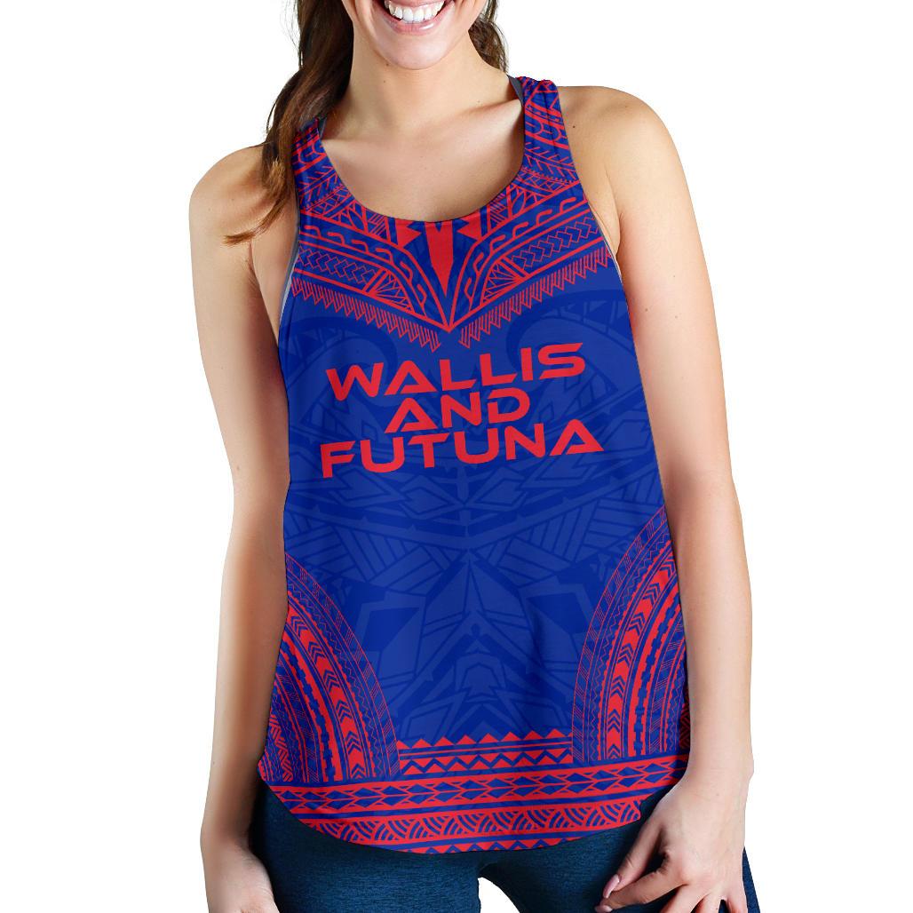 Wallis And Futuna Women's Racerback Tank - Polynesian Chief Flag Version Blue - Polynesian Pride