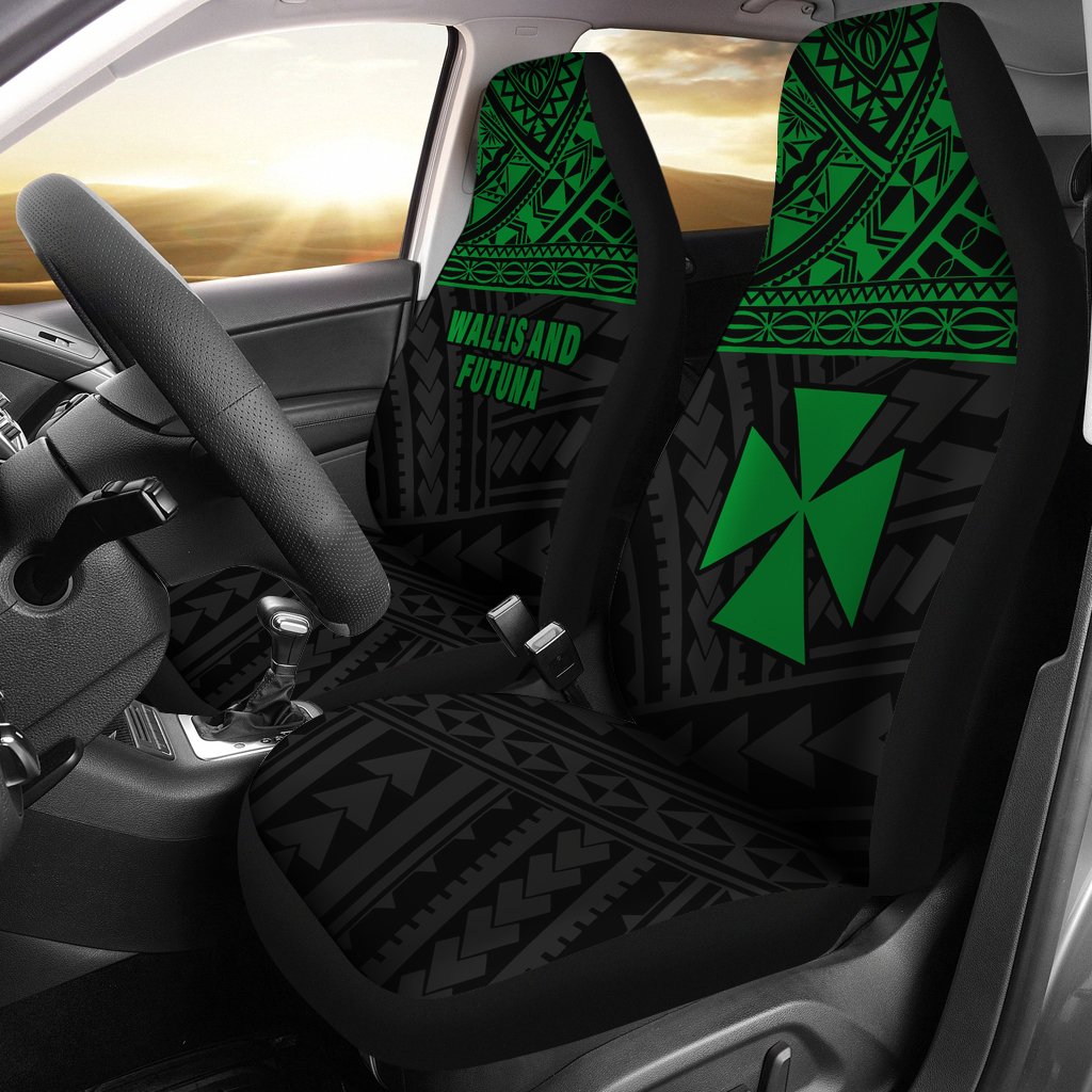 Wallis And Futuna Car Seat Covers - Wallis And Futuna Green Coat Of Arms Polynesian Tattoo Universal Fit Green - Polynesian Pride