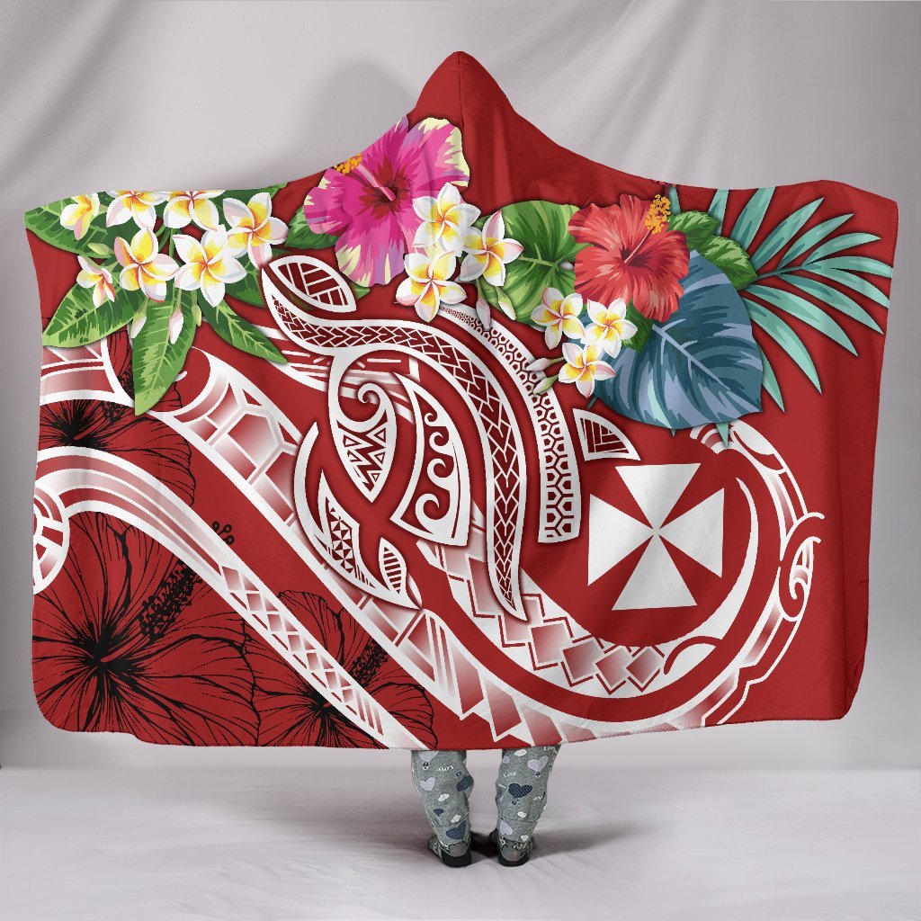 Wallis and Futuna Polynesian Hooded Blanket - Summer Plumeria (Red) Hooded Blanket Red - Polynesian Pride