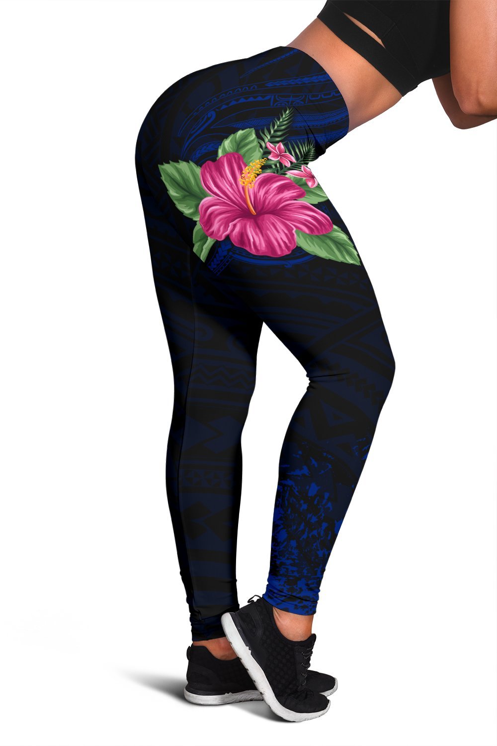 Hawaii Hibiscus Polynesian Kakau Blue Legging - Dry Style - AH Blue - Polynesian Pride