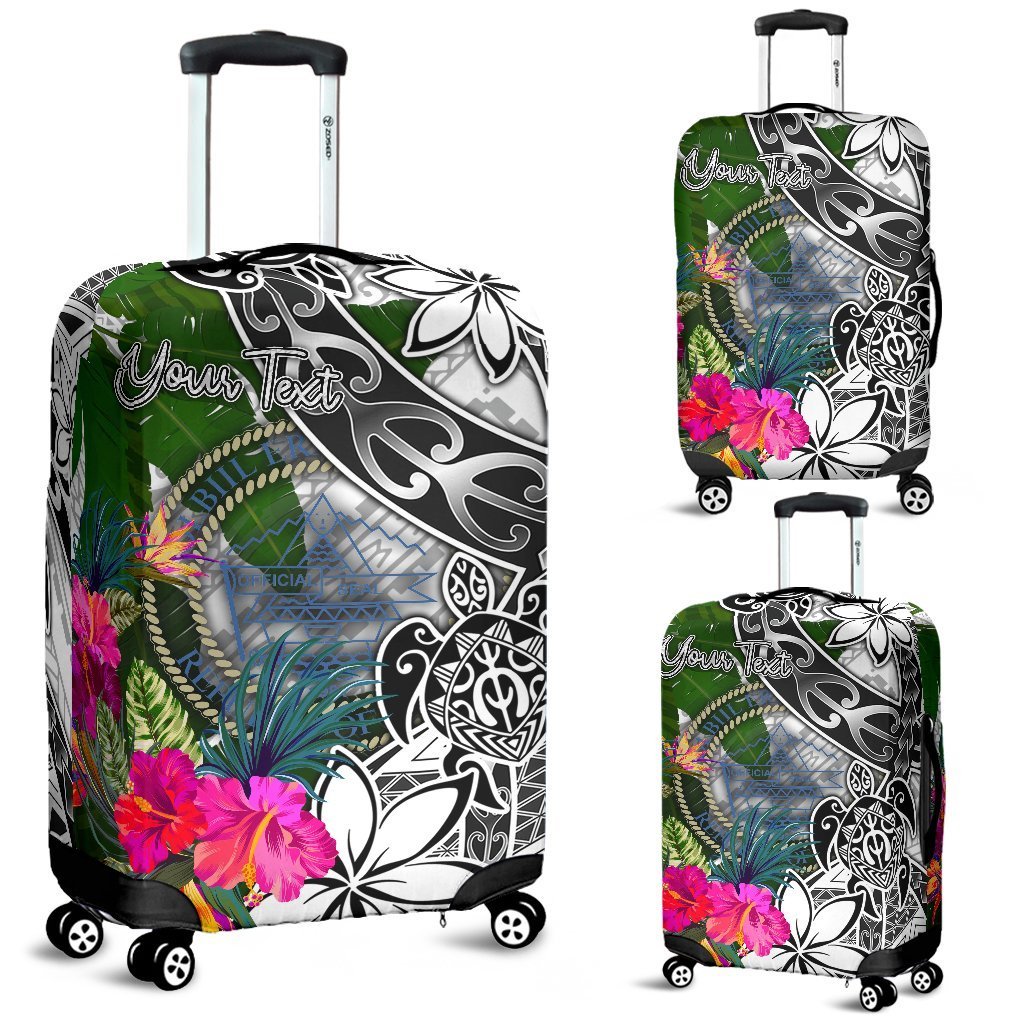 Palau Custom Personalised Luggage Covers White - Turtle Plumeria Banana Leaf Crest White - Polynesian Pride