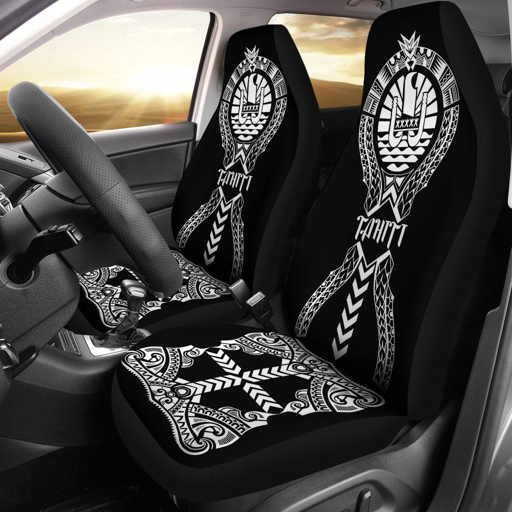 Tahiti Car Seat Covers - Tahiti Flag Polynesian Tribal Universal Fit Black - Polynesian Pride