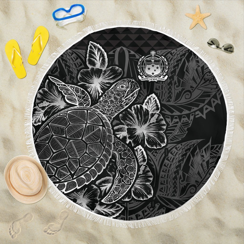 Samoa Polynesia Beach Blanket Turtle Hibiscus Black One Style One Size Black - Polynesian Pride