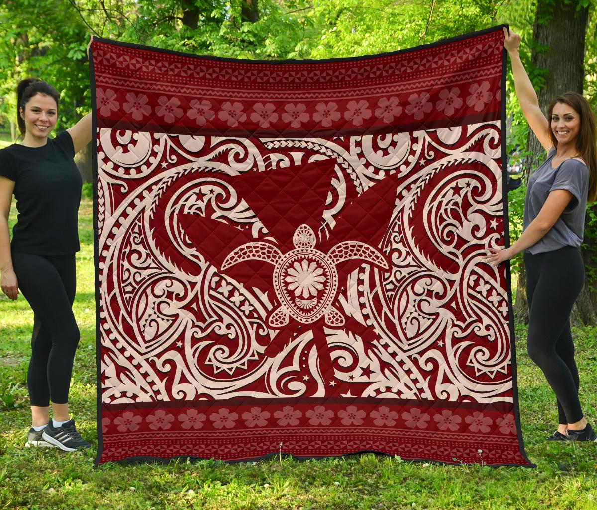 Hawaii Luxury Premium Quilt Red - Kanaka Maoli Turtle Polynesian Tattoo Pattern Red - Polynesian Pride