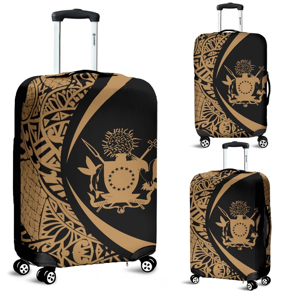 Cook Islands Polynesian Luggage Cover - Circle Style 03 Black - Polynesian Pride